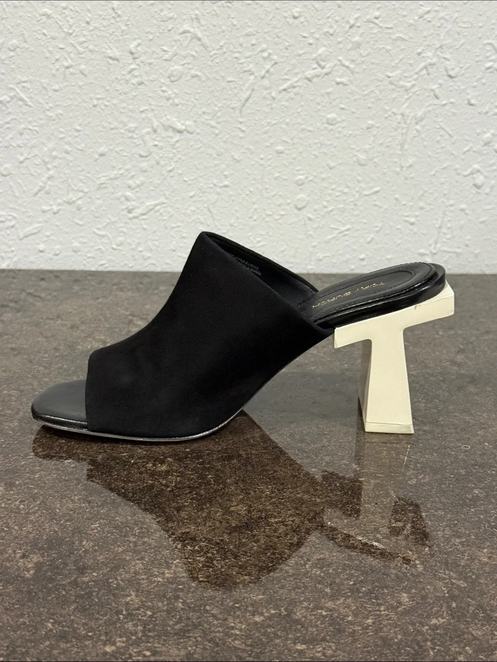 Tory Burch Black Suede Open-Toe Block Heel Mules Sandal Size 6